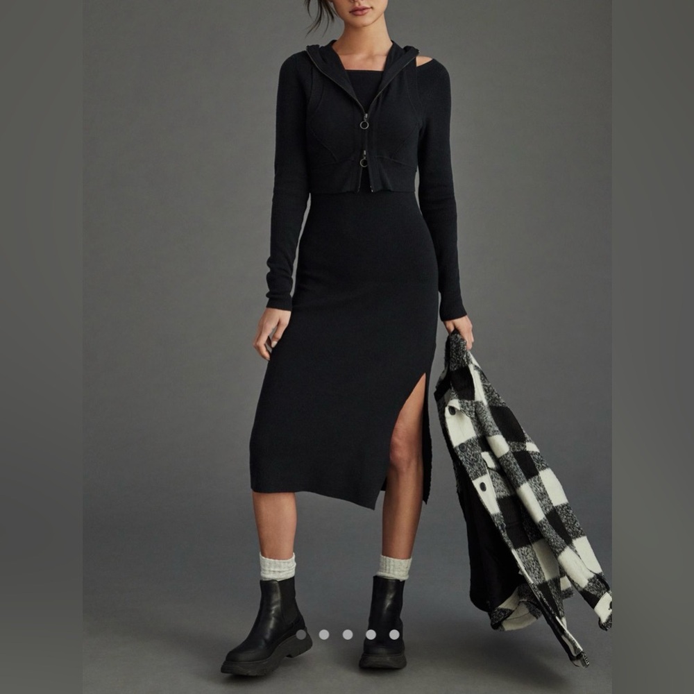 Daily Practice by Anthropologie Black Long Sleeve Knit Dress with Side Slit